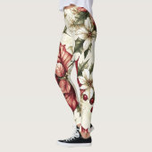 Poinsettia Bloemen Kerstpatroon (4) Leggings (Links)