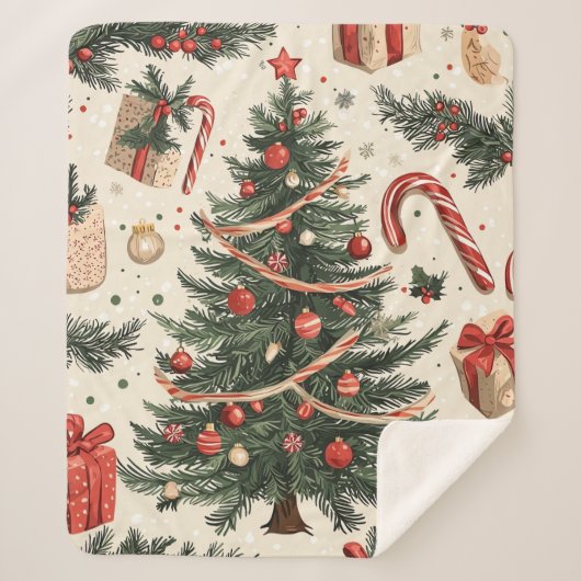 Poinsettia Bloemen Kerstpatroon (4) Sherpa Deken (Voorkant)