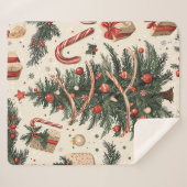 Poinsettia Bloemen Kerstpatroon (4) Sherpa Deken (Voorkant (horizontaal))