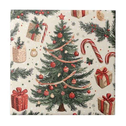 Poinsettia Bloemen Kerstpatroon (4) Tegeltje (Voorkant)