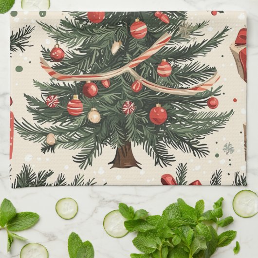 Poinsettia Bloemen Kerstpatroon (4) Theedoek (Gevouwen)