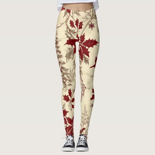 Poinsettia Bloemen Kerstpatroon (8) Leggings (Voorkant)