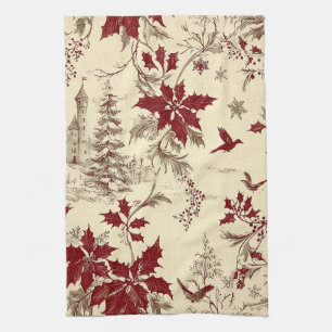 Poinsettia Bloemen Kerstpatroon (8) Theedoek