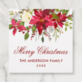 Poinsettia Bloemen Kerstplein Rood Bedankjes Labels (Voorkant)