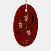Poinsettia Bloemen Letters Vakantie Monogram Keramisch Ornament (Rechts)
