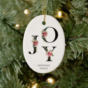 Poinsettia Bloemen Letters Vakantie Monogram Keramisch Ornament