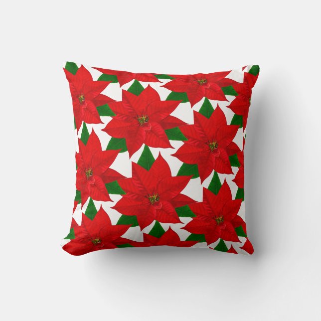Poinsettia bloemen op wit kussen (Voorkant)