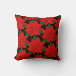 Poinsettia Bloemen op Zwart Kussen