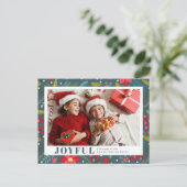 Poinsettia Bloemen Patroon Vrolijk Foto Kerstmis Feestdagenkaart (Staand voorkant)