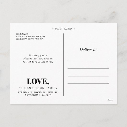 Poinsettia Bloemen Patroon Vrolijk Foto Kerstmis Feestdagenkaart (Achterkant)