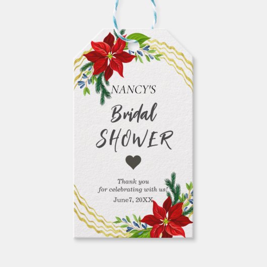 Poinsettia Bloemenboeket Bruidsdouche Bedankje Cadeaulabel (Voorkant)