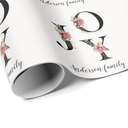 Poinsettia bloemenbrieven vakantie monogram cadeaupapier (Rol Hoek)