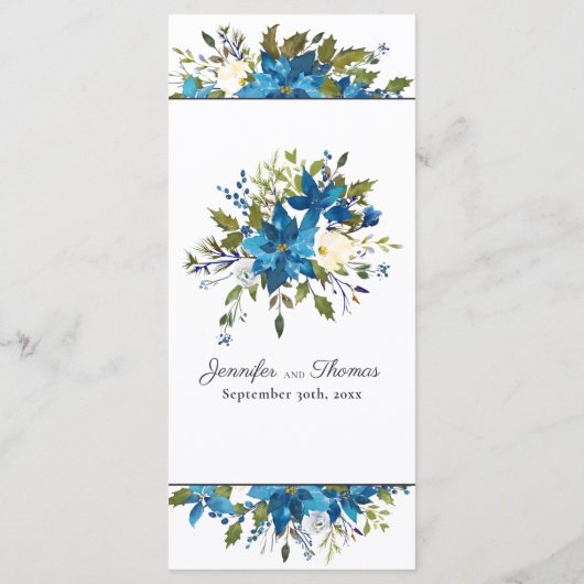 Poinsettia Bloemenbruiloft Menu | Turquoise blauw (Achterkant)