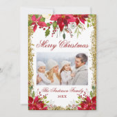 Poinsettia Bloemenfoto Glitter Kerst Kaart (Voorkant)