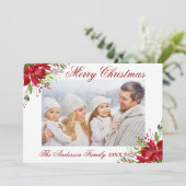 Poinsettia Bloemenfoto Rode Kerst Kaart (Staand voorkant)