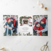 Poinsettia Bloemenhaard Foto Kerstmis Drieluik Wenskaart (Binnen)