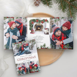 Poinsettia Bloemenhaard Foto Kerstmis Drieluik Wenskaart