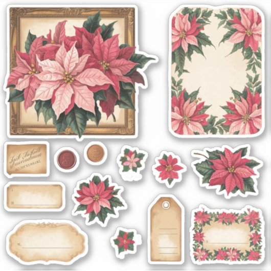 Poinsettia Bloemenversieringen Stickers (Voorkant)