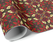 Poinsettia bloemmotief in gebrandschilderd glas cadeaupapier (Rol Hoek)