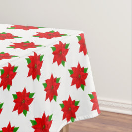 Poinsettia Bloempatroon op Witte Tafelkleed