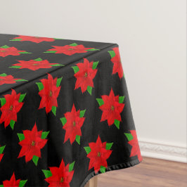 Poinsettia Bloempatroon op Zwart Tafelkleed