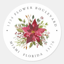 Poinsettia Boeket Botanisch Retouradres Ronde Sticker