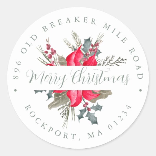 Poinsettia Boeket Kerst retour adres label (Voorkant)