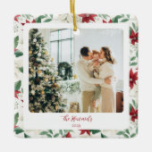 Poinsettia Border Roundholiday Keramisch Ornament (Voorkant)