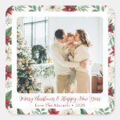 Poinsettia Border Vierkant Kerst Foto Sticker (Voorkant)