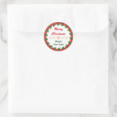 Poinsettia Border Vrolijk Kerstfeest Ronde Sticker (Tas)