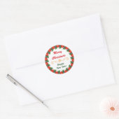Poinsettia Border Vrolijk Kerstfeest Ronde Sticker (Envelop)
