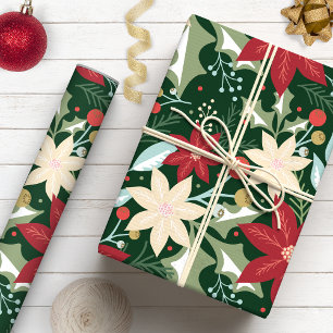 Poinsettia Botanical Floral Kerstmis Cadeaupapier