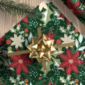 Poinsettia Botanical Floral Kerstmis Cadeaupapier