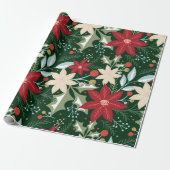 Poinsettia Botanical Floral Kerstmis Cadeaupapier (Uitgerold)