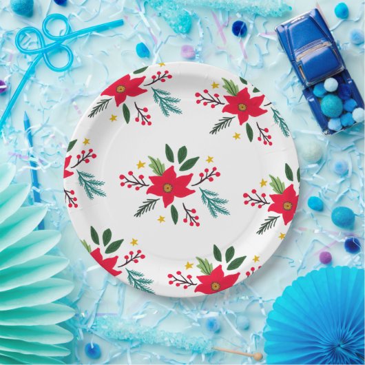 Poinsettia Botanicals Foliage Vakantie Kerstmis Papieren Bordje (Feest)