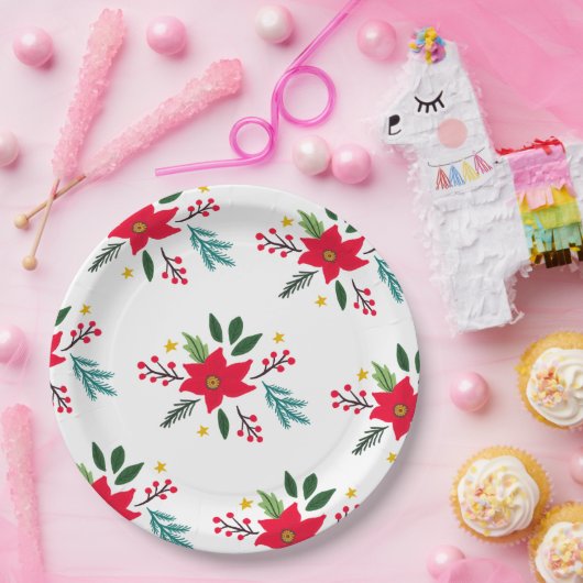 Poinsettia Botanicals Foliage Vakantie Kerstmis Papieren Bordje (Feest)