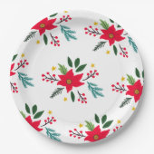 Poinsettia Botanicals Foliage Vakantie Kerstmis Papieren Bordje (Voorkant)