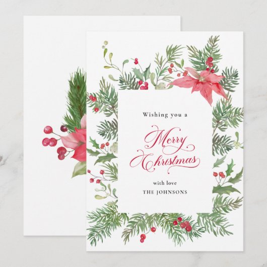 Poinsettia Botanische Kerst Feestdagenkaart (Voorkant / Achterkant)