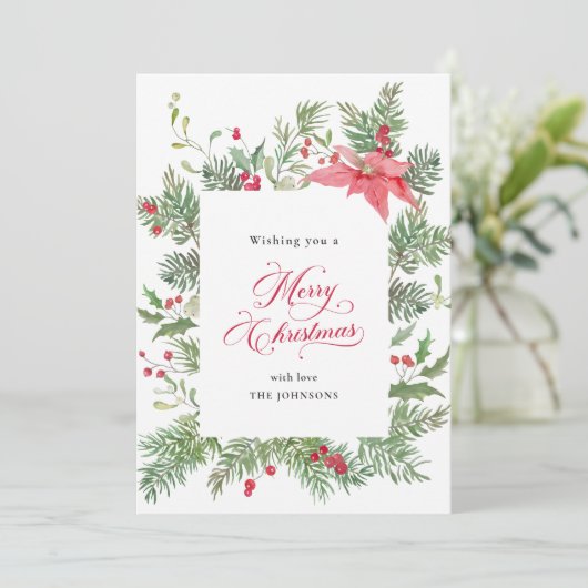 Poinsettia Botanische Kerst Feestdagenkaart (Staand voorkant)