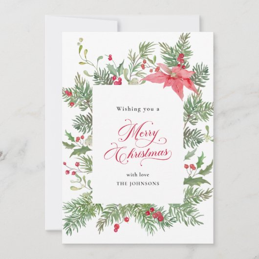 Poinsettia Botanische Rode Plaid Kerstmis Feestdagenkaart (Voorkant)