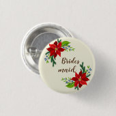 Poinsettia bouquet Brides Maid Ronde Button 3,2 Cm (Voorkant /achterkant)