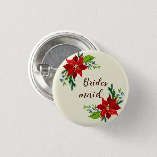 Poinsettia bouquet Brides Maid Ronde Button 3,2 Cm (Voorkant /achterkant)