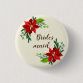 Poinsettia bouquet Brides Maid Ronde Button 3,2 Cm (Voorkant)