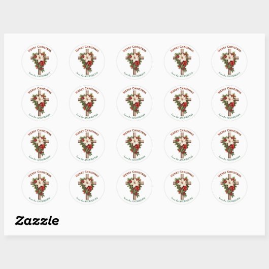 Poinsettia Bouquet Christmas Cross Ronde Sticker (Vel)