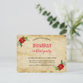 Poinsettia Bouquet, Vintage-kerstfeest Uitnodiging Briefkaart (Staand voorkant)