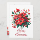 Poinsettia Bouquet Vrolijk kerstfeest Kaart (Voorkant / Achterkant)