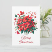 Poinsettia Bouquet Vrolijk kerstfeest Kaart (Staand voorkant)
