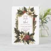 Poinsettia Bourgogne Goud Xmas Bloemen Bruiloft Kaart (Staand voorkant)