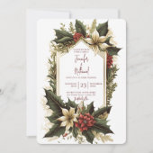 Poinsettia Bourgogne Goud Xmas Bloemen Bruiloft Kaart (Voorkant)