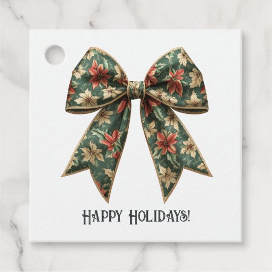 Poinsettia Bow Kerstvakantie Bedankjes Labels (Voorkant)